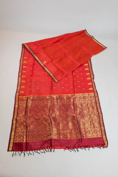 Subhaga~Korvai Pure Silk Kanjivaram Saree Red Maroon