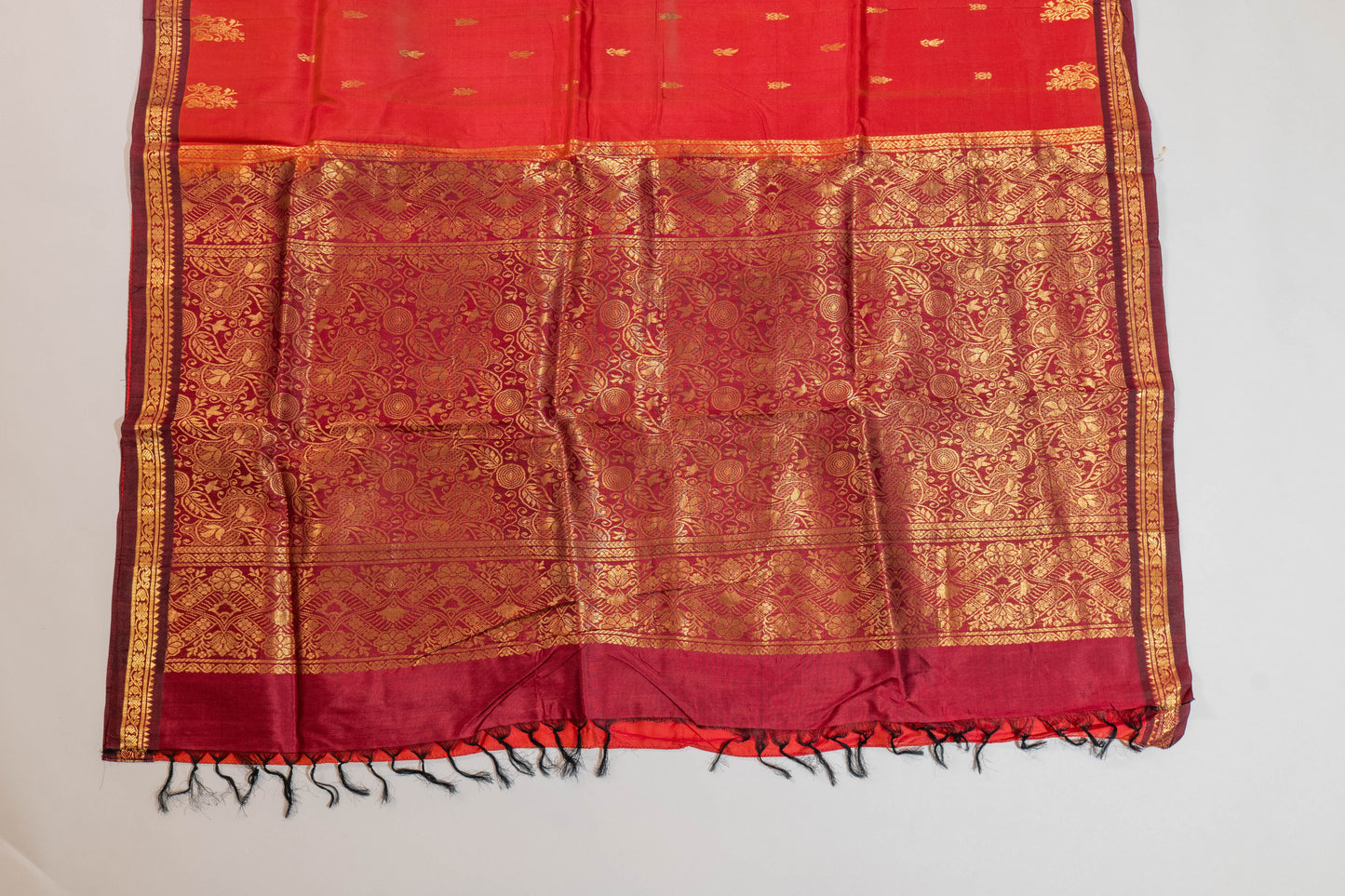 Subhaga~Korvai Pure Silk Kanjivaram Saree Red Maroon