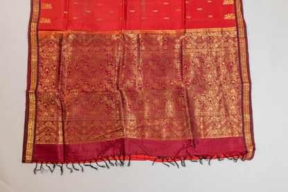 Subhaga~Korvai Pure Silk Kanjivaram Saree Red Maroon