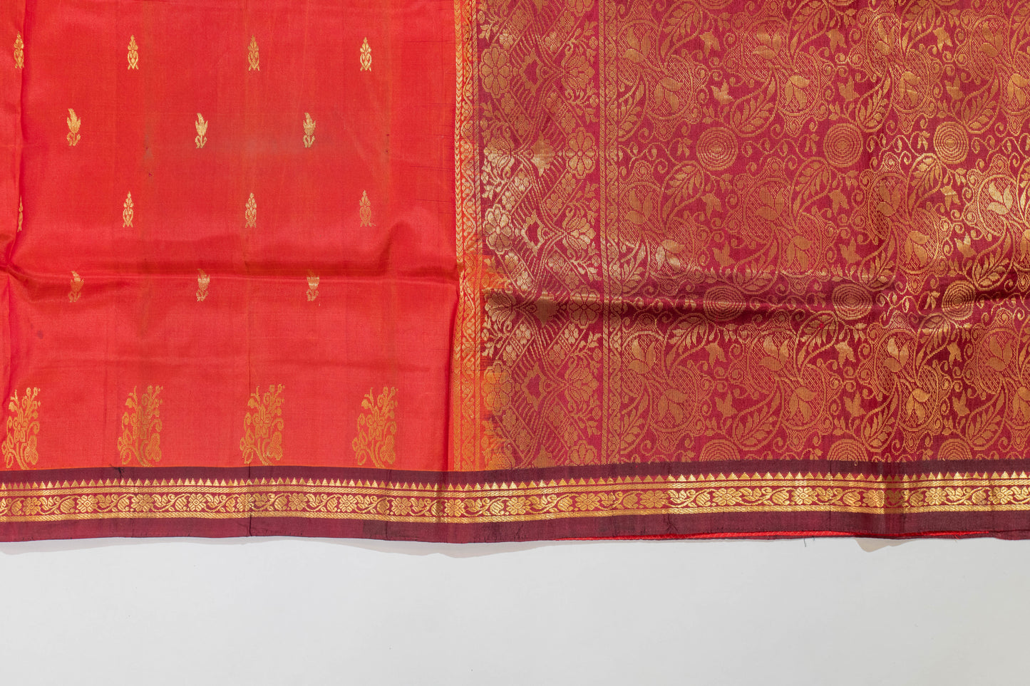 Subhaga~Korvai Pure Silk Kanjivaram Saree Red Maroon