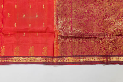 Subhaga~Korvai Pure Silk Kanjivaram Saree Red Maroon