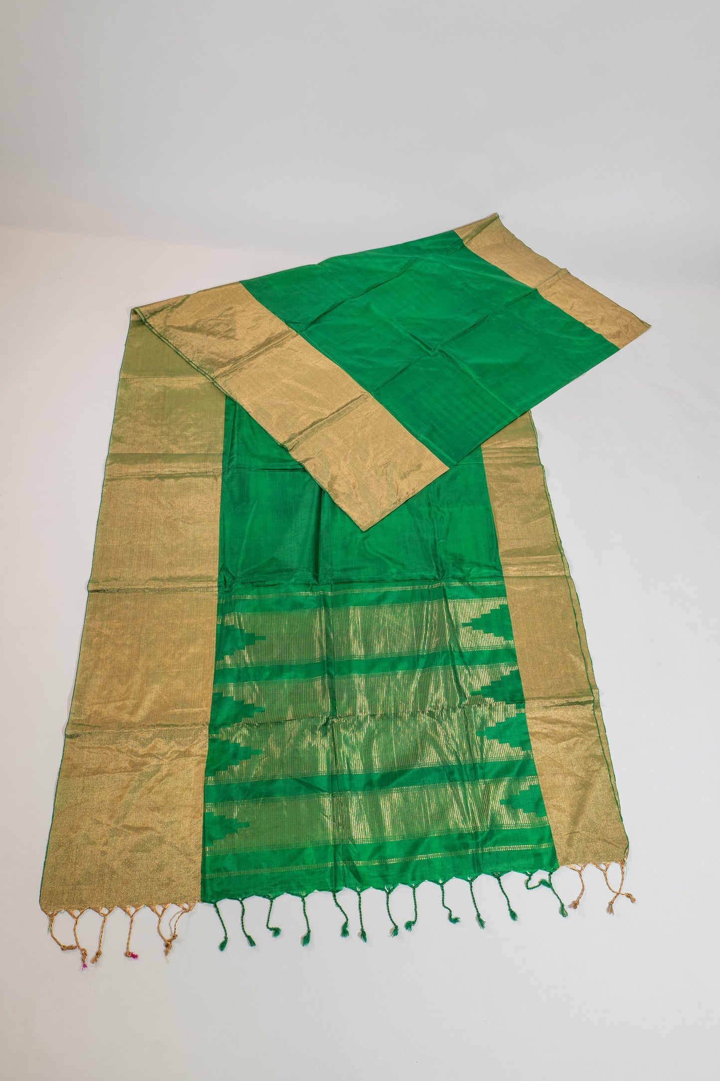 Durgamvidya~Green Golden Pure Silk Kanjivaram Saree