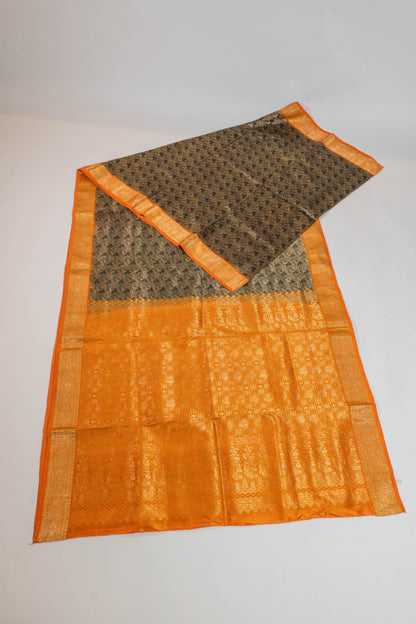 Vaani~Forest Green Orange Pure Silk Kanjivaram Saree
