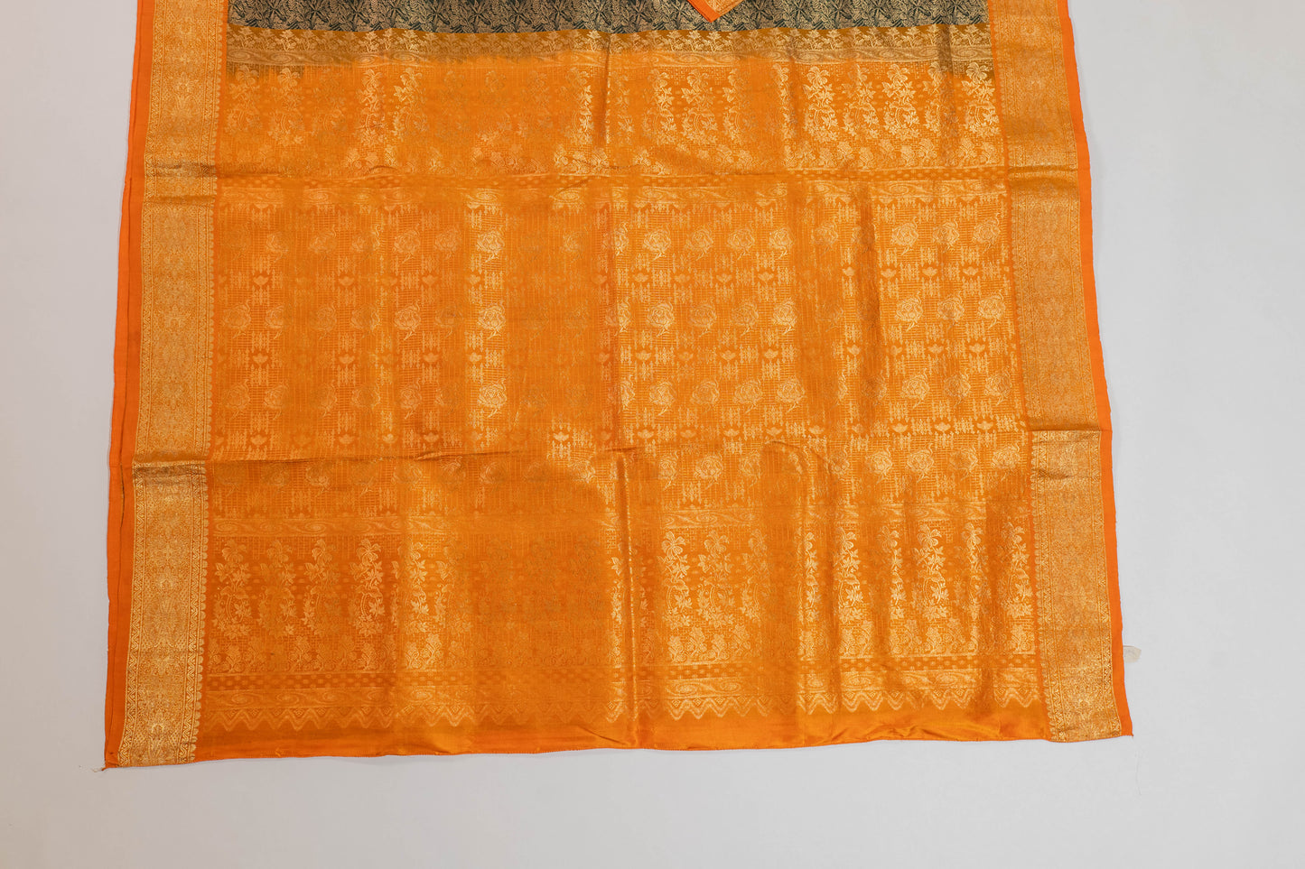 Vaani~Forest Green Orange Pure Silk Kanjivaram Saree