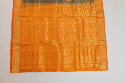 Vaani~Forest Green Orange Pure Silk Kanjivaram Saree