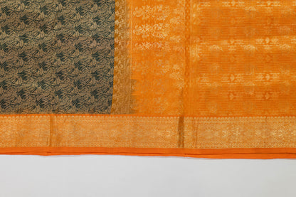 Vaani~Forest Green Orange Pure Silk Kanjivaram Saree