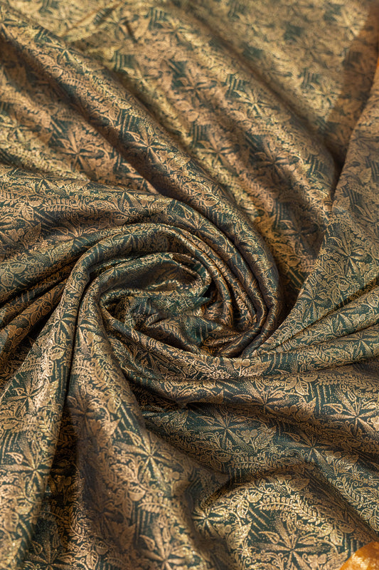 Vaani~Forest Green Orange Pure Silk Kanjivaram Saree