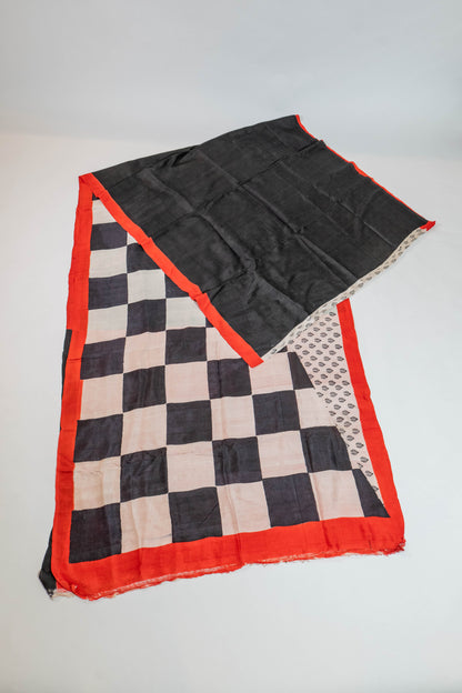Durgdarini~Unused Pure Silk Saree Red White Black