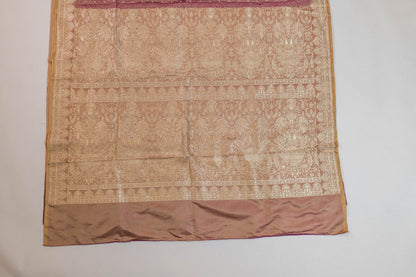Durgbhama~Beige Pink Tanchoi Saree