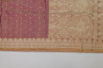 Durgbhama~Beige Pink Tanchoi Saree