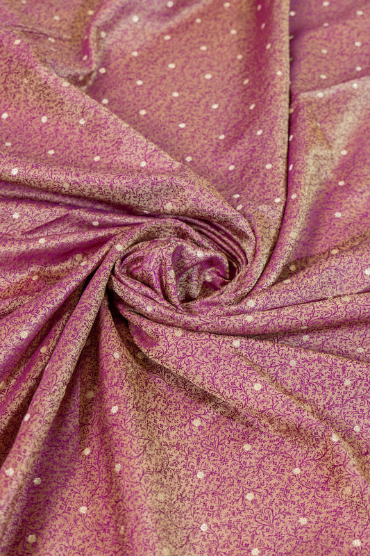 Durgbhama~Beige Pink Tanchoi Saree