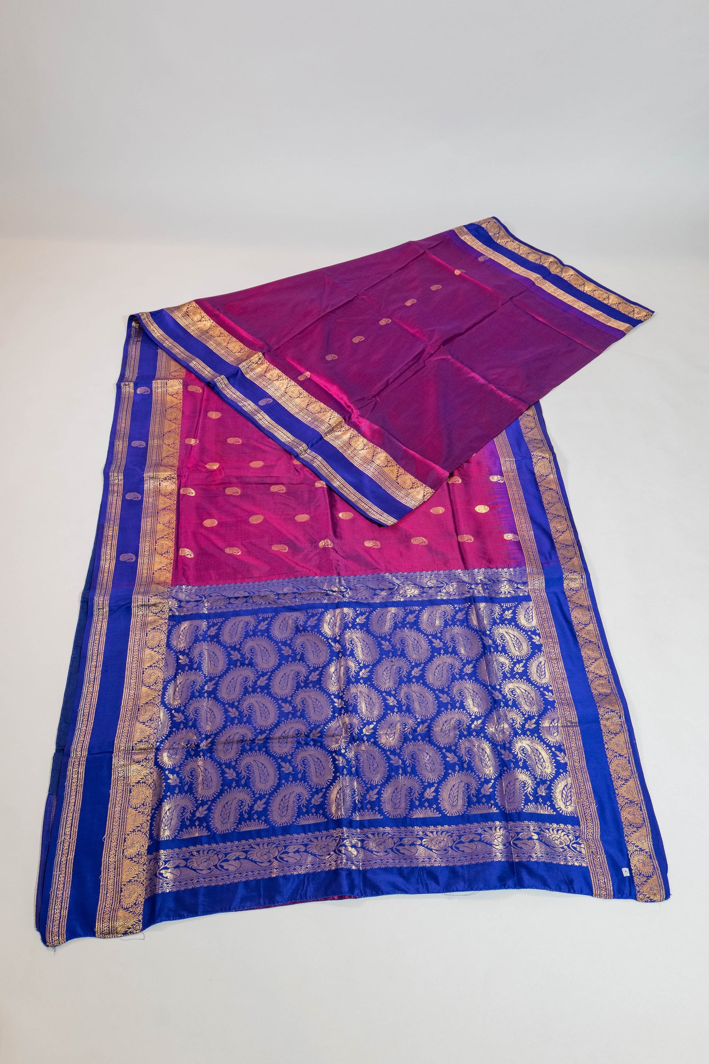 Bhadra~Magenta & Blue Pure Silk Dharmavaram Saree