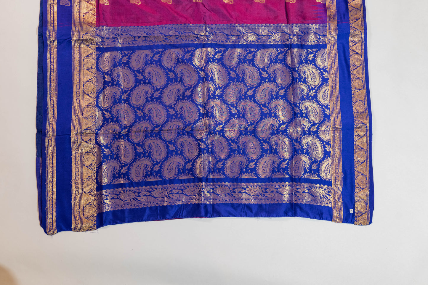 Bhadra~Magenta & Blue Pure Silk Dharmavaram Saree