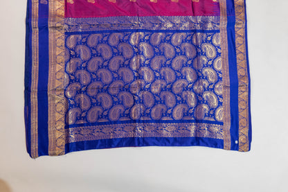 Bhadra~Magenta & Blue Pure Silk Dharmavaram Saree