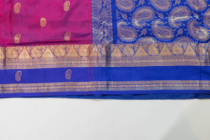 Bhadra~Magenta & Blue Pure Silk Dharmavaram Saree