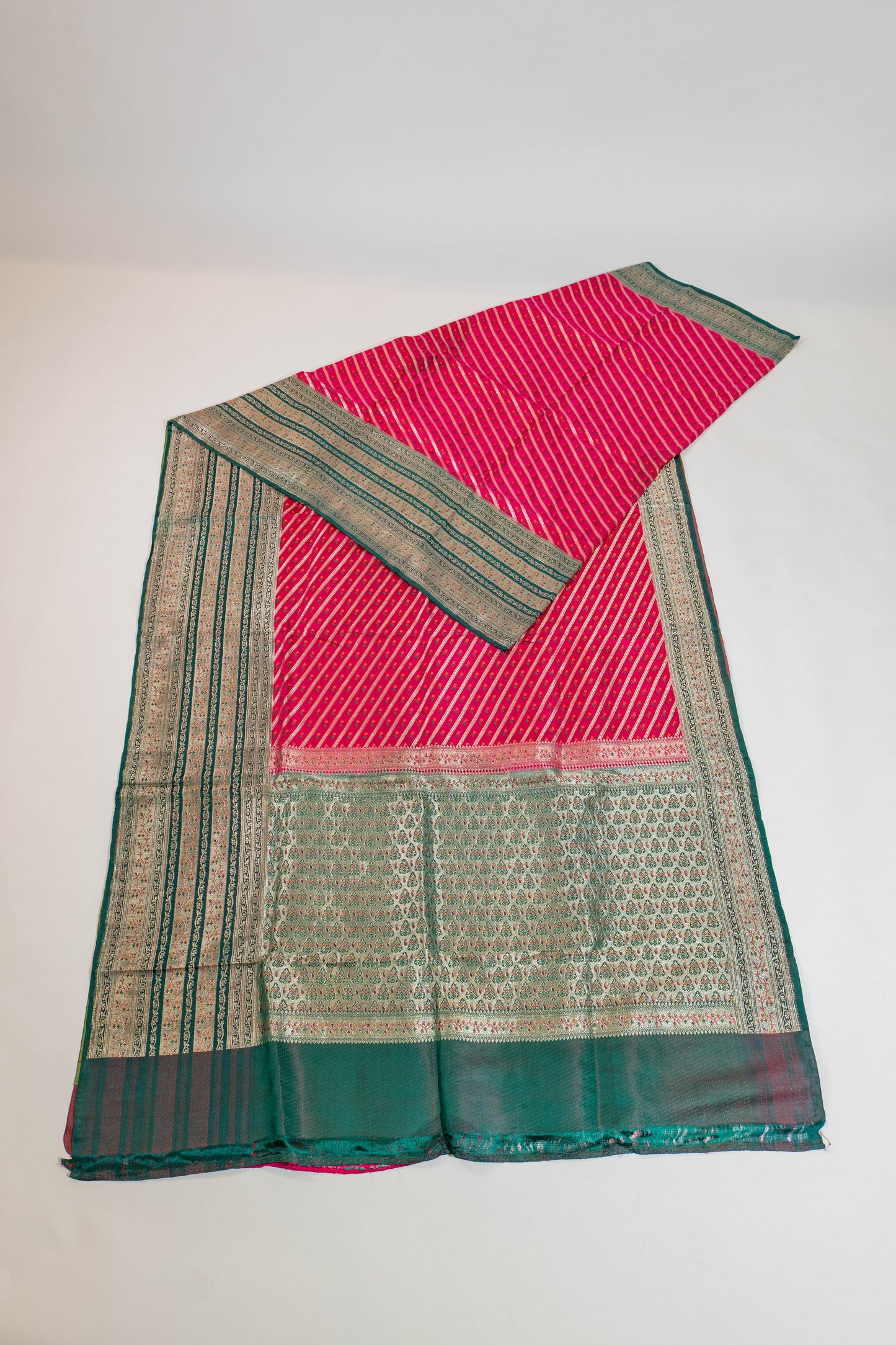 Anila~Pink Green Banarsee Saree