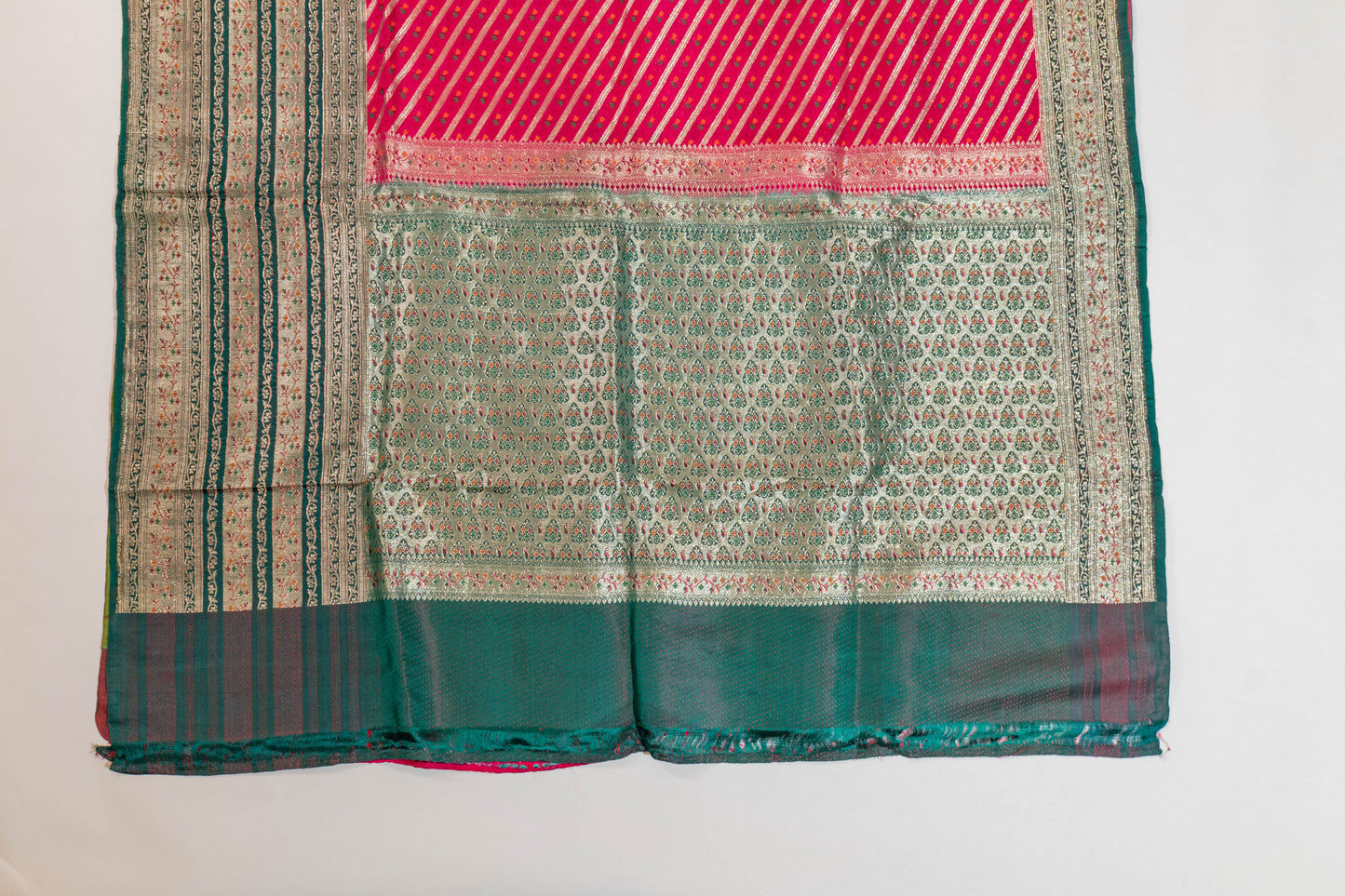 Anila~Pink Green Banarsee Saree