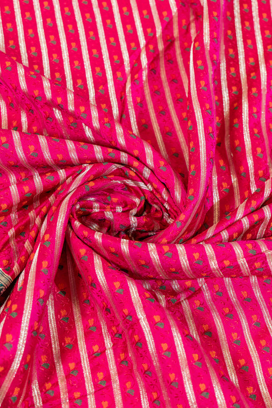 Anila~Pink Green Banarsee Saree