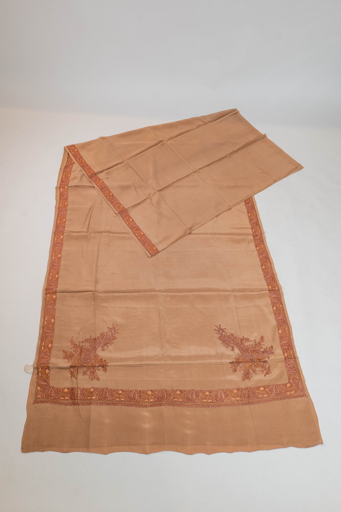 Sarvgataye~Beige Pure Crepe Sozni Saree