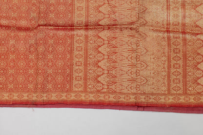 Suvarna~Reddish Golden Kimkhaab Tanchoi Bnaarsee Saree