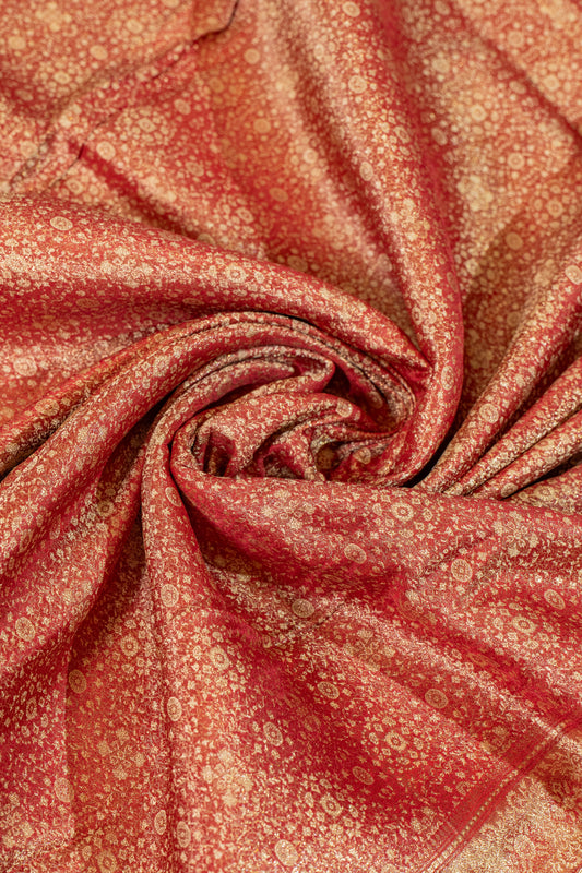 Suvarna~Reddish Golden Kimkhaab Tanchoi Bnaarsee Saree