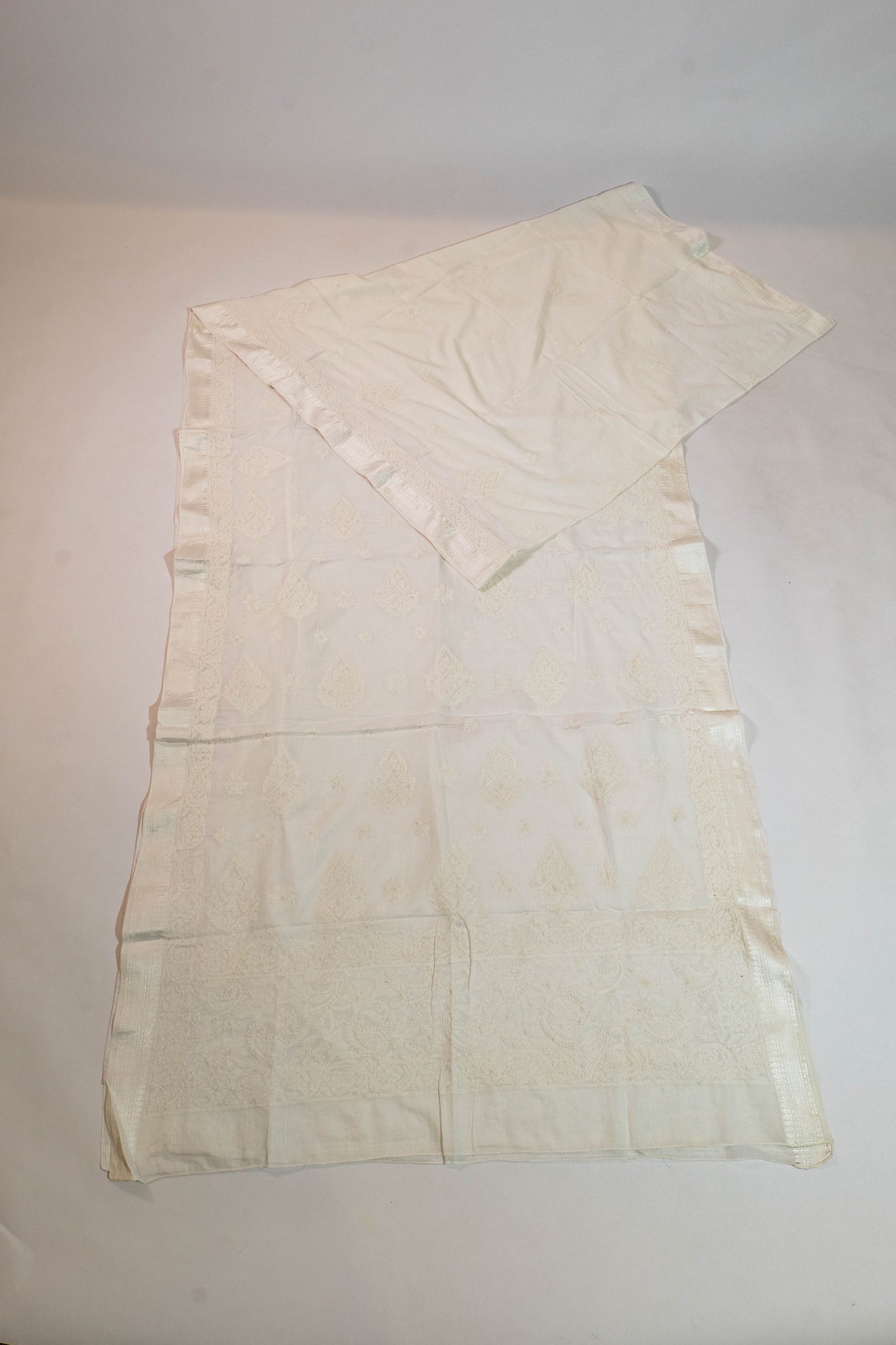 Jaya~White Lucknowi Chikankari Cotton Saree