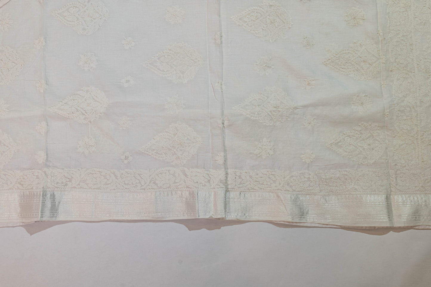 Jaya~White Lucknowi Chikankari Cotton Saree