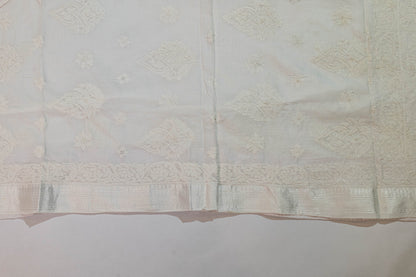 Jaya~White Lucknowi Chikankari Cotton Saree