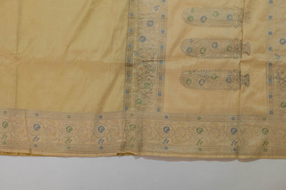 Sati~Off White Mulberry Silk Banarsee Saree