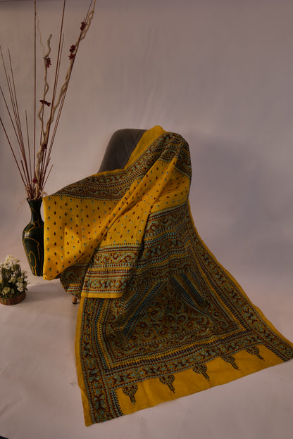 Gatha~Kantha Saree Yellow