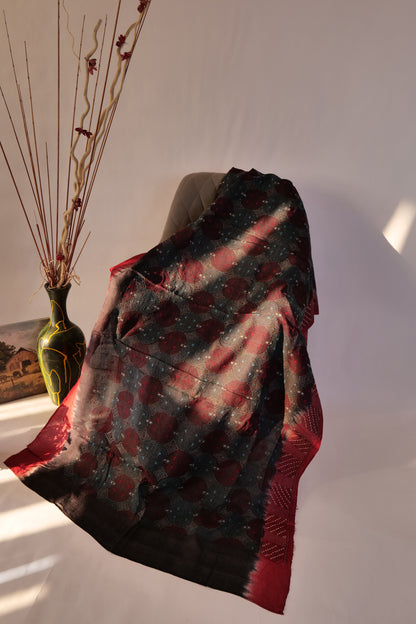 Shlok~Kantha Saree Maroon Black