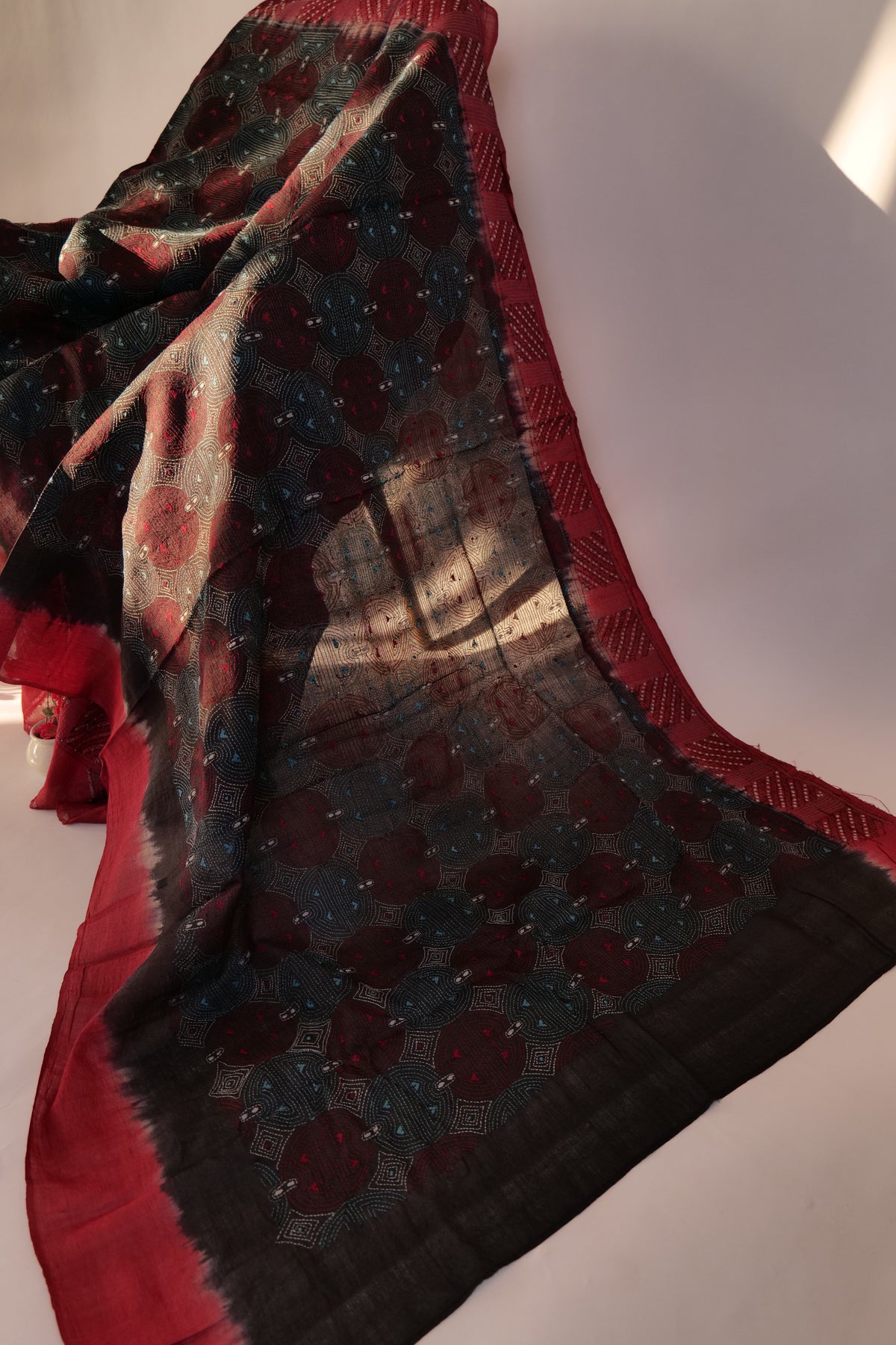 Shlok~Kantha Saree Maroon Black