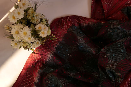 Shlok~Kantha Saree Maroon Black
