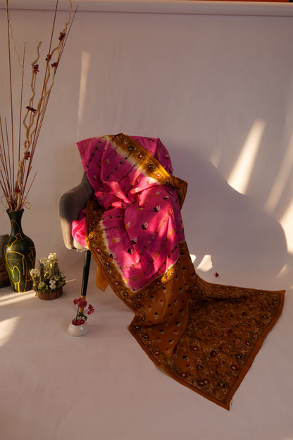 Samay~Hand Embroidered Saree Pink Ochre