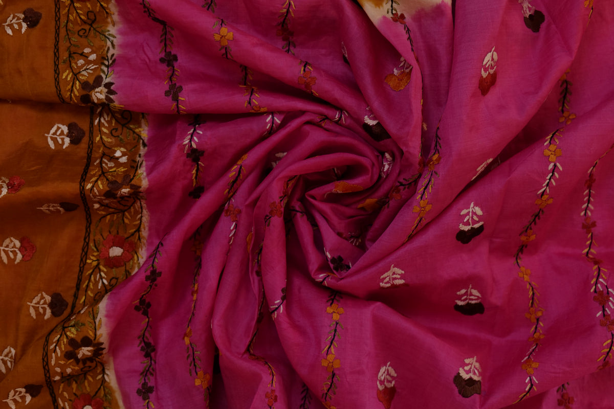 Samay~Hand Embroidered Saree Pink Ochre