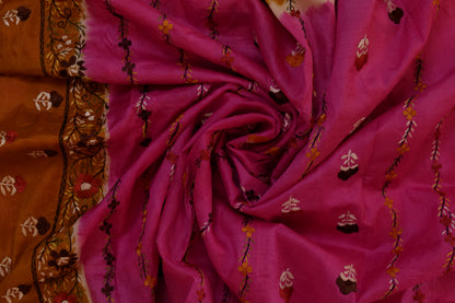 Samay~Hand Embroidered Saree Pink Ochre