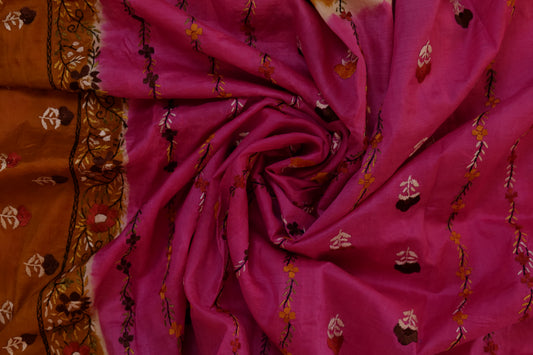Samay~Hand Embroidered Saree Pink Ochre