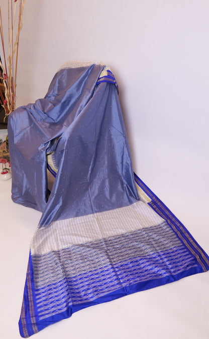 Dhruvi~Ikkat Saree Grey & Blue