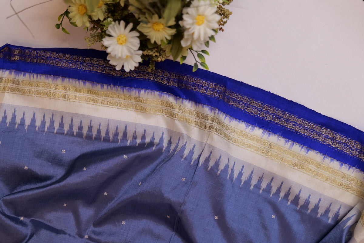 Dhruvi~Ikkat Saree Grey & Blue