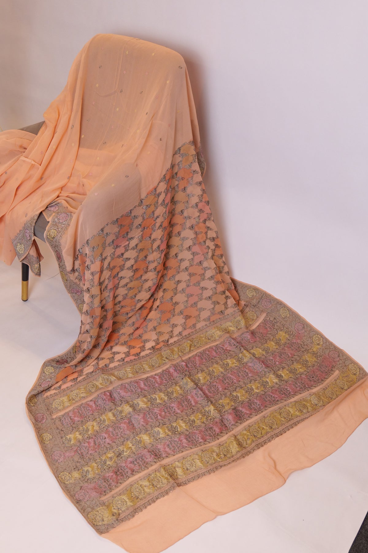Nazm~Khaddi Georgette Banarsee Peach