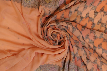 Nazm~Khaddi Georgette Banarsee Peach