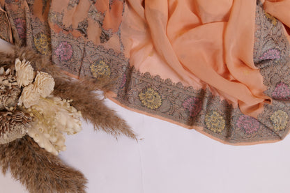 Nazm~Khaddi Georgette Banarsee Peach