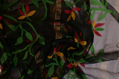 Kohinoor~Muslin Jamdani saree Black Multicolor