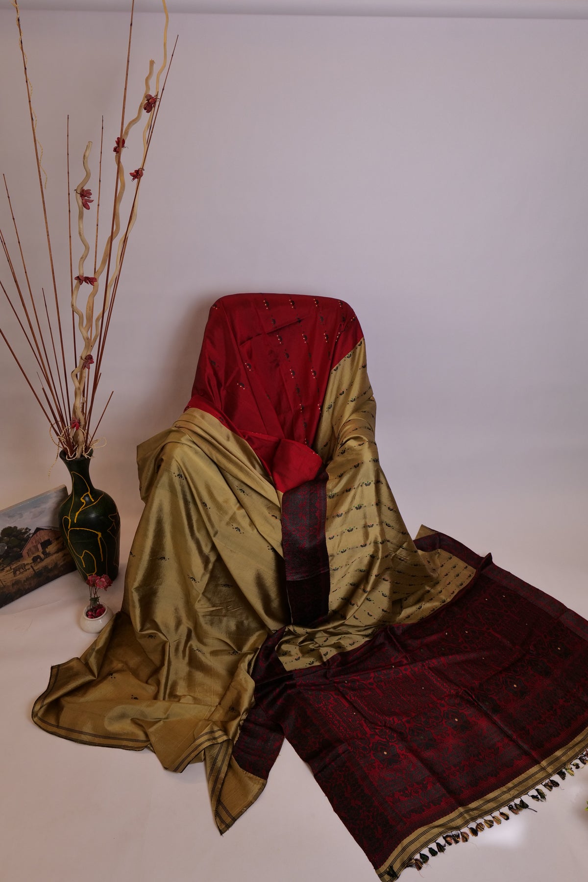 Shaili~Assam Mulberry Silk Garnet Golden