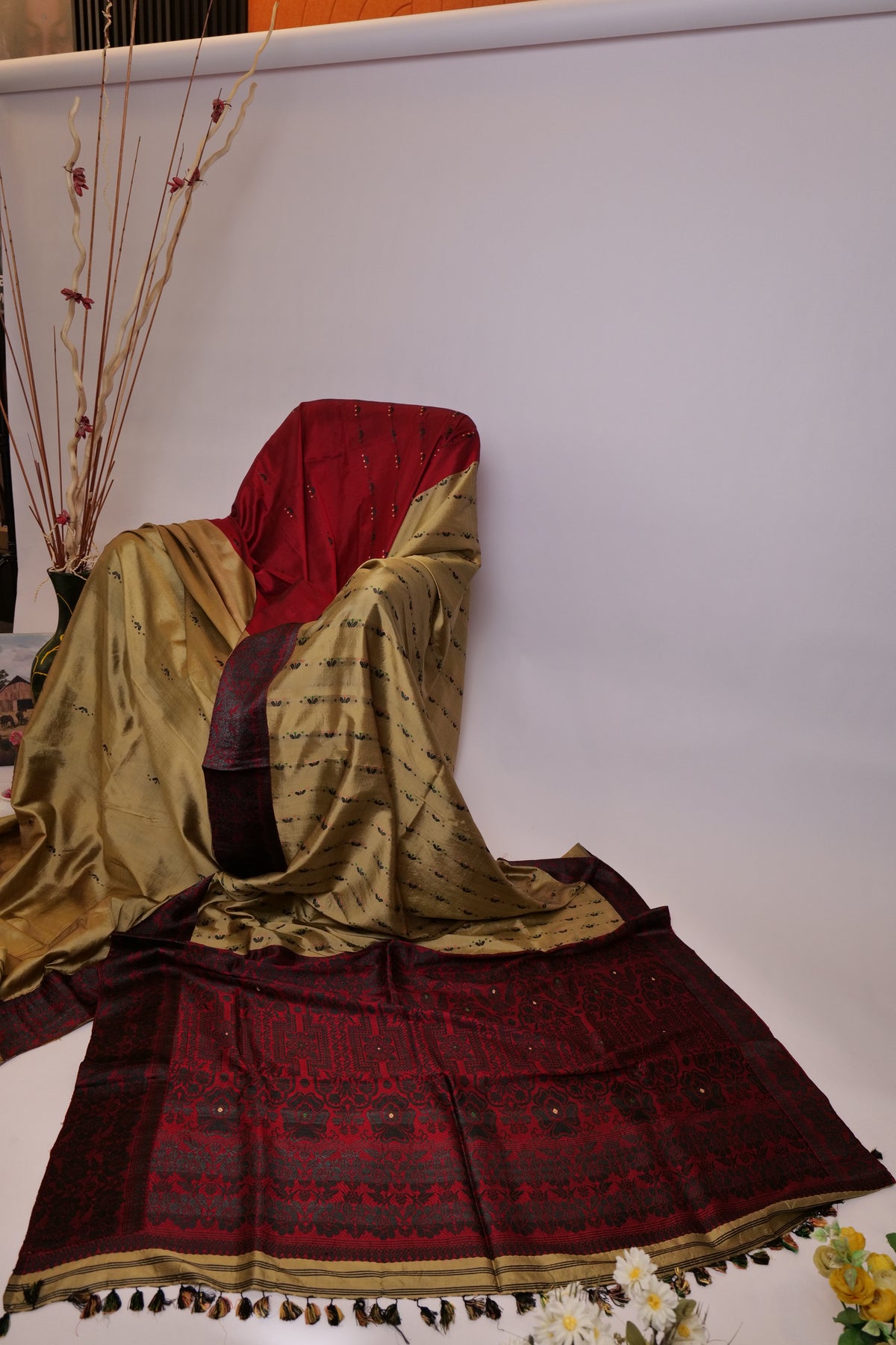 Shaili~Assam Mulberry Silk Garnet Golden