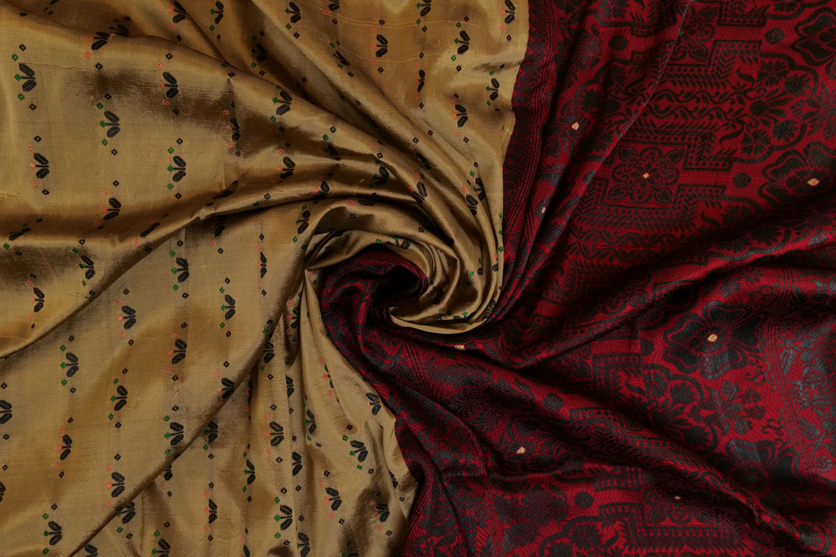 Shaili~Assam Mulberry Silk Garnet Golden