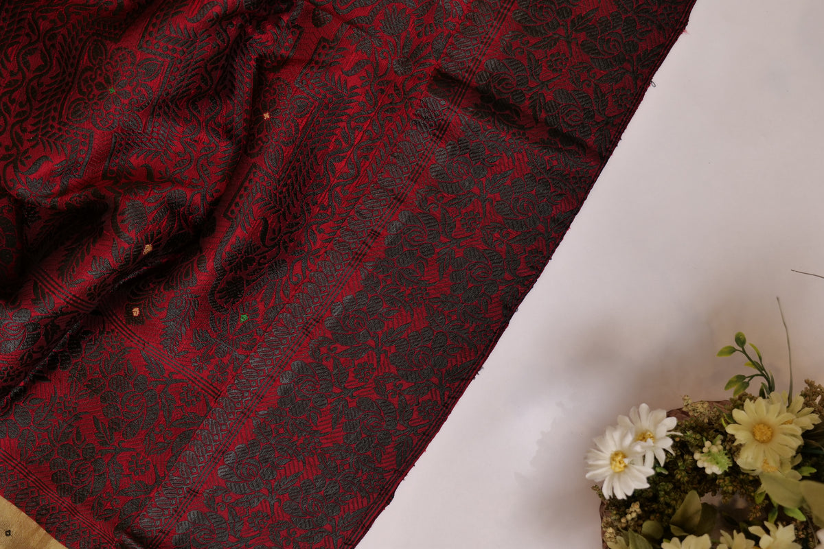 Shaili~Assam Mulberry Silk Garnet Golden