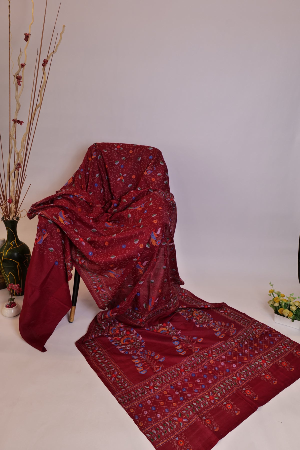 Rasa~Kantha Saree Maroon