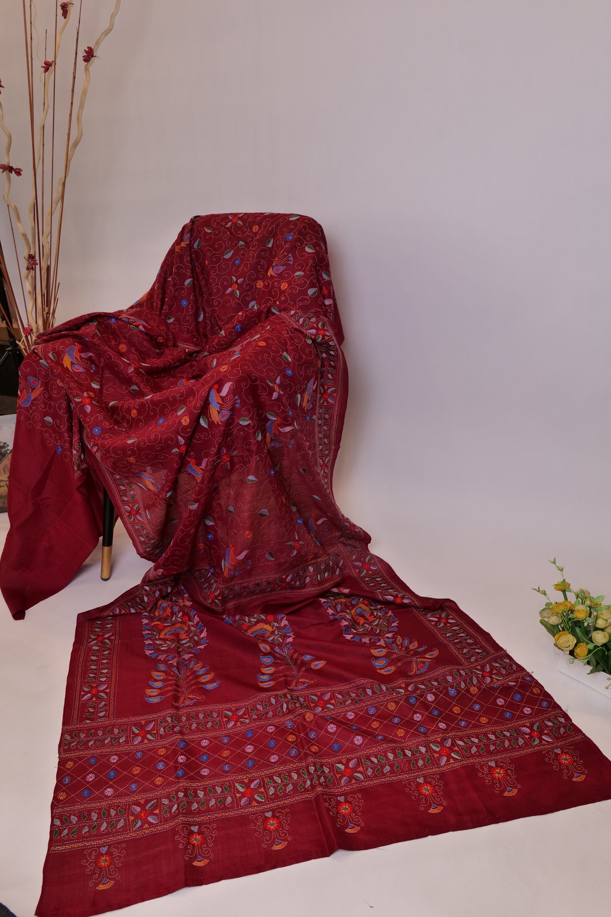 Rasa~Kantha Saree Maroon