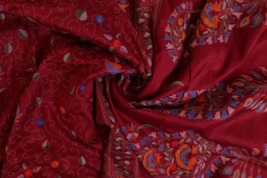 Rasa~Kantha Saree Maroon